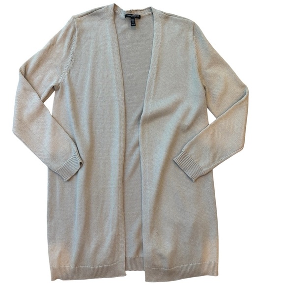 Eileen Fisher Cardigan Longline Oatmeal Organic Linen Size Petite Medium - Picture 1 of 5